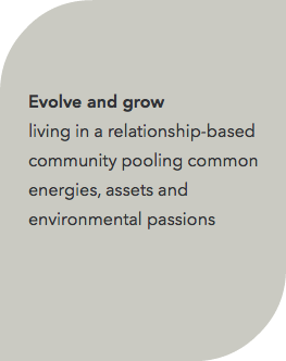  Evolve and grow living in a relationship-based community pooling common energies, assets and environmental passions 