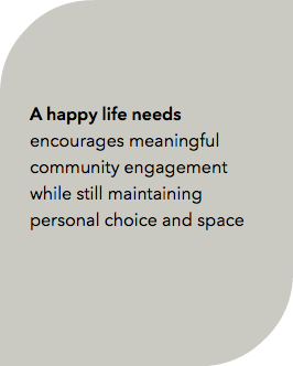  A happy life needs encourages meaningful community engagement while still maintaining personal choice and space 